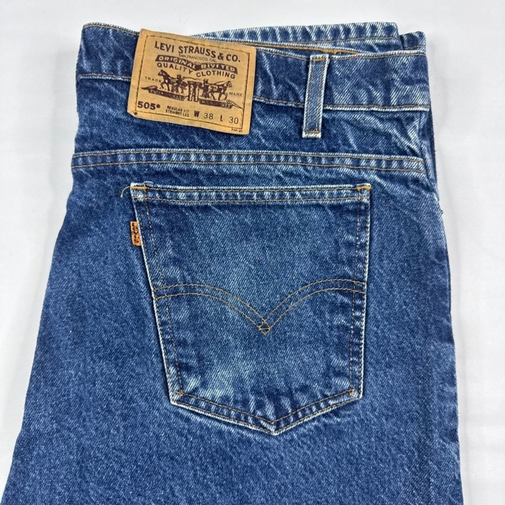 Vintage Levis 505 Orange Tab Straight Leg Jeans Mens Fit 36x29 Blue Denim